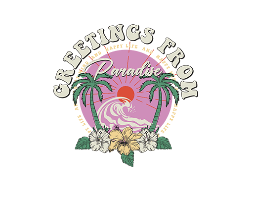 卡通英文字母图案椰子树图案女装夏季印花素材圆形图案手写英文字母