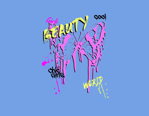 卡通蝴蝶剪影图案卡通英文字母女装动物印花图案涂鸦英文字母