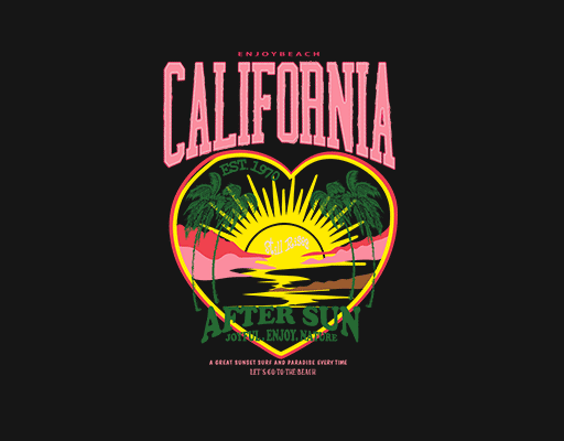 卡通爱心形图案变形英文字母椰子树图案太阳海浪图案女装印花素材