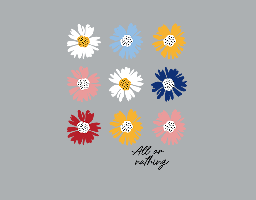 卡通花朵花瓣图案女装印花图案手绘菊花图案手写英文字母图案九朵菊花女