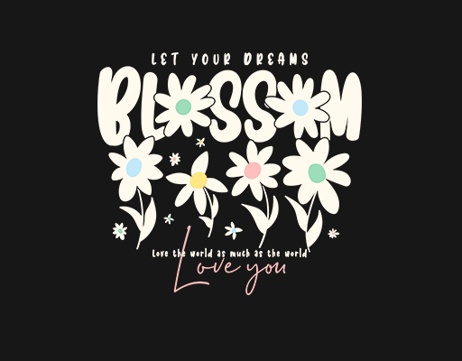 卡通花朵图案手写英文字母手绘花朵花瓣图案女装印花素材花朵剪影