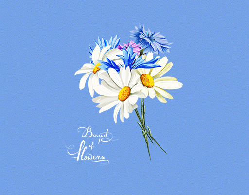 卡通花朵鲜花图案手写英文字母卡通菊花图案蓝色菊花女装印花素材女装烫画图案