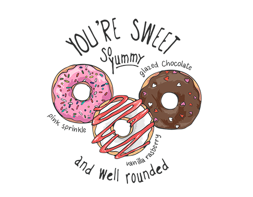 卡通甜甜圈图案手写英文字母三个甜甜圈女装食物印花素材卡通食物