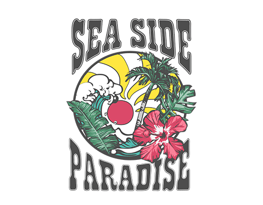 卡通花朵变形英文字母图案椰子树图案女装印花素材T恤卫衣印花图案