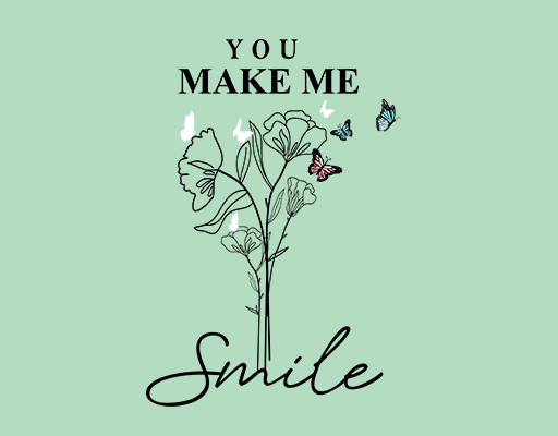 卡通花朵图案卡通蝴蝶图案手写英文字母图案女装T恤卫衣印花素材鲜花线条