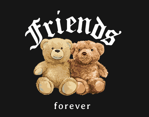 卡通小熊两只熊图案变形英文字母图案毛绒玩具熊可爱小熊女装印花素材T恤卫衣印花素材