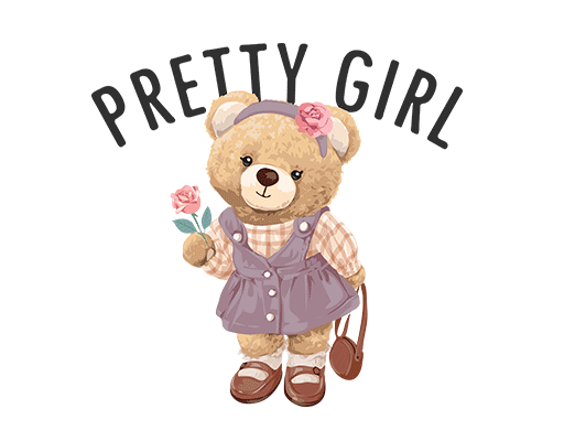 卡通小熊头像手绘小熊穿裙子的小熊可爱卡通毛绒玩具熊公仔女装印花素材