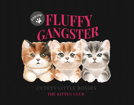 卡通猫咪图案三只猫咪可爱卡通动物三只猫头像手绘猫咪头像变形英文字母女装印花素材