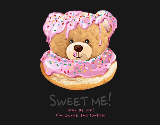 卡通小熊头像面包小熊可爱卡通印花素材甜甜圈小熊甜甜圈熊印花图案女装印花图案