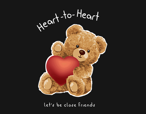 卡通小熊图案抱爱心的小熊手写英文字母图案棕色小熊女装印花素材毛绒公仔熊