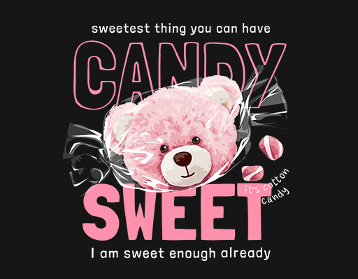 卡通小熊头像糖果熊头像糖果小熊手写英文字母可爱熊头印花素材女装印花素材