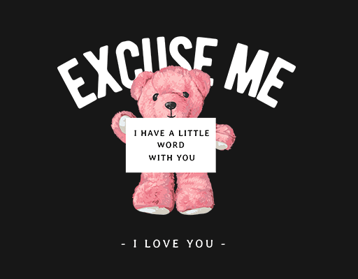 粉色小熊图案公告小熊变形英文字母图案女装卡通印花素材毛绒公仔图案