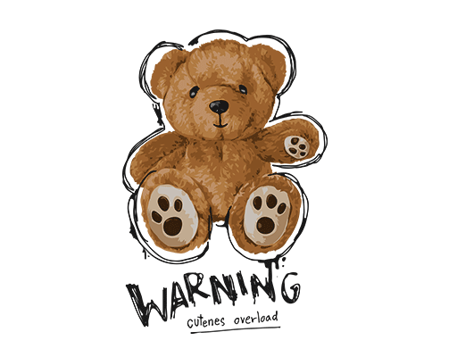 卡通小熊图案棕色小熊可爱卡通动物手写英文字母图案毛绒公仔熊印花素材