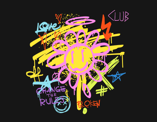 彩色涂鸦花朵涂鸦线条涂鸦符号印花素材女装卡通印花图案喷溅印花图案