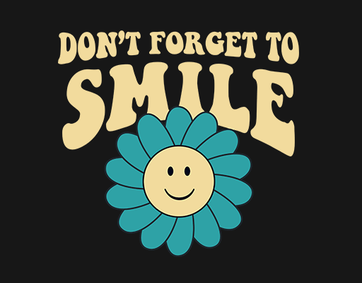 卡通花朵图案彩色花朵微笑花朵变形英文字母图案SMILE英文字母女装文字印花素材