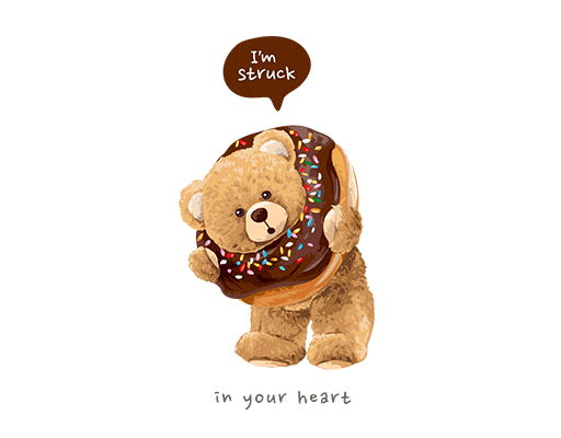 卡通小熊图案甜甜圈熊甜甜圈小熊手绘小熊可爱熊印花素材女装烫画素材