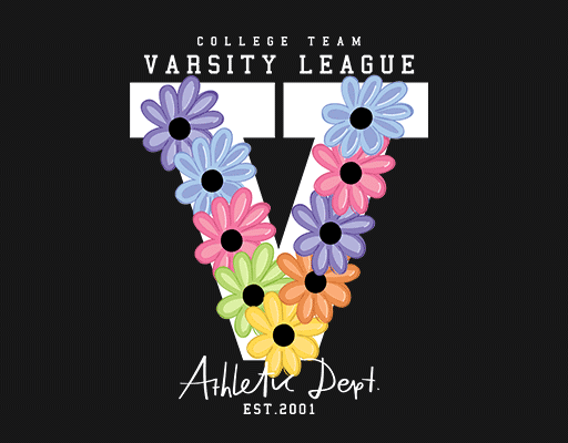 卡通英文字母图案彩色花朵图案手写英文字母女装文字印花素材鲜花图案大写字母V