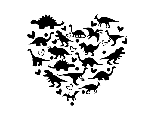 卡通恐龙剪影图案卡通爱心恐龙女装动物印花素材爱心形图案T恤图案