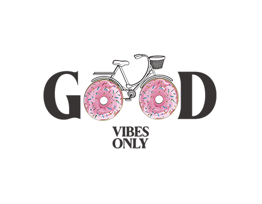 卡通自行车图案甜甜圈自行车手绘自行车脚踏车GOOD英文字母图案女装印花素材