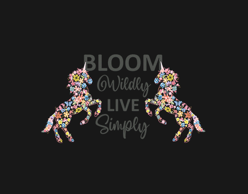 卡通独角兽图案花朵马图案女装印花素材花朵独角兽彩色独角兽女装T恤卫衣印花素材