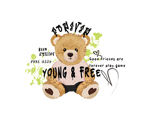 卡通小熊图案涂鸦英文字母图案可爱小熊手绘小熊女装可爱卡通印花素材卡通爱心形