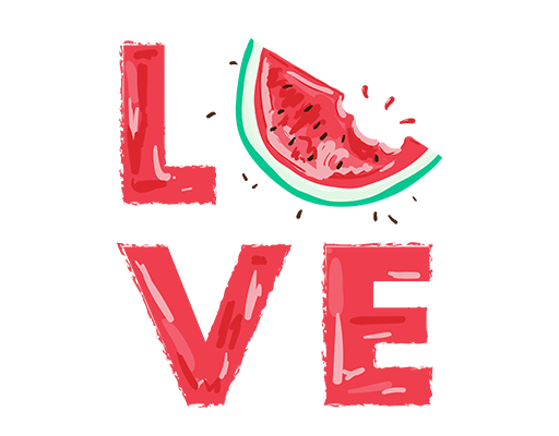 卡通西瓜图案夏季西瓜印花素材LOVE英文字母图案红色英文字母图案女装印花素材