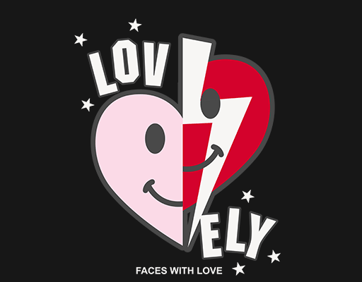 卡通爱心形印花素材爱心表情图案女装印花图案LOVELY英文字母图案