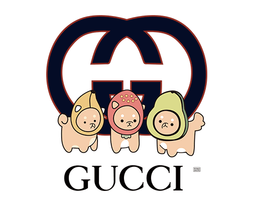 手绘卡通图案卡通水果狗图案古驰卡通印花素材GUCCI印花图案女装印花素材