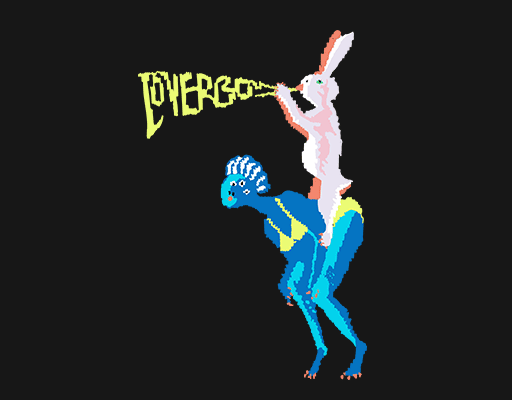 手绘卡通兔子吹喇叭的兔子马赛克兔子马赛克人物图案女装印花素材