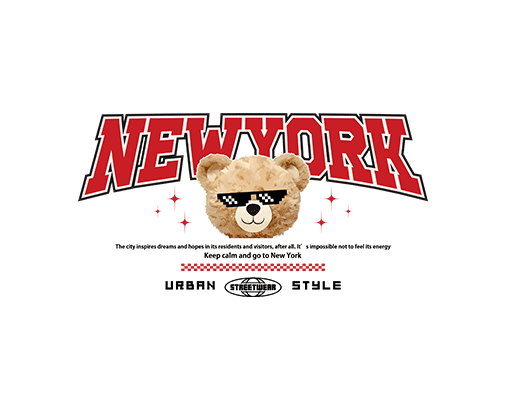 卡通小熊头像戴墨镜的小熊变形英文字母图案女装文字印花素材T恤印花素材