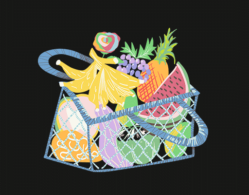 卡通水果图案菜篮子图案女装T恤卫衣印花素材西瓜香蕉图案菠萝图案