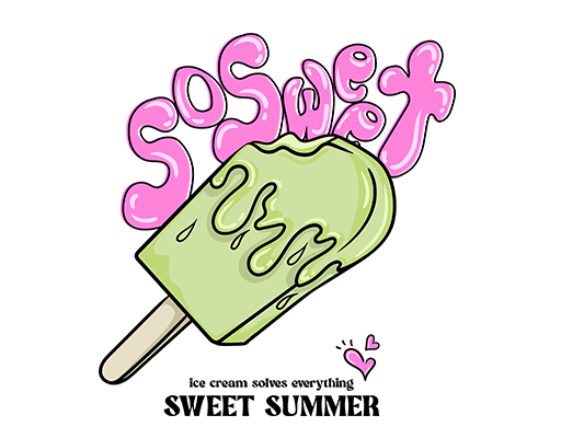 卡通雪糕涂鸦英文字母图案手绘雪糕印花素材女装印花图案T恤印花素材