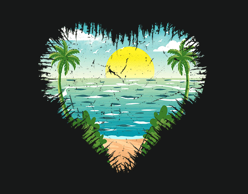 卡通爱心形图案女装夏季印花图案椰子树图案海滩图案海洋印花素材