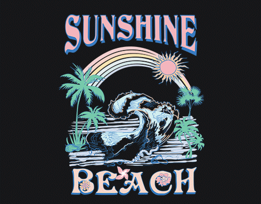 卡通海浪图案手绘海浪女装夏季印花图案椰子树图案女装印花素材