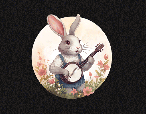 卡通兔子图案手绘兔子弹吉他的兔子可爱卡通动物女装印花素材动物印花图案