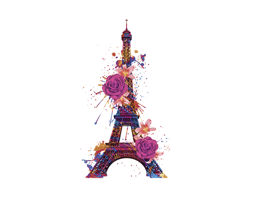 卡通埃菲尔铁塔图案玫瑰花朵图案女装印花图案涂鸦花朵图案T恤印花素材