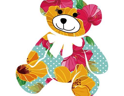 卡通小熊矢量彩色小熊图案花朵小熊