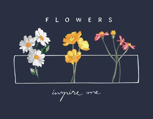 鲜花矢量手绘植物矢量手绘菊花矢量手写英文字母