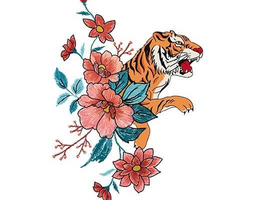 卡通老虎矢量手绘老虎胡多矢量手绘花朵卡通老虎