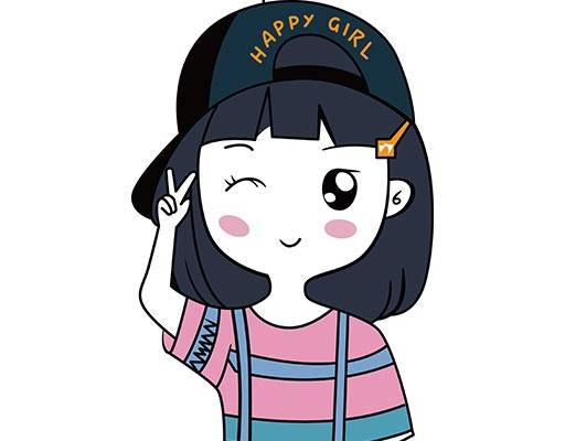 卡通女孩矢量手绘人物矢量女孩表情矢量女孩头像戴帽子的女孩