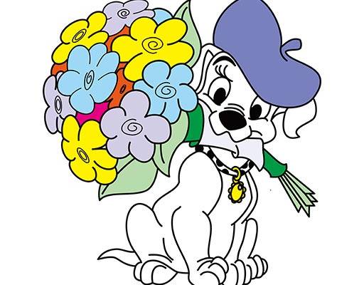 卡通小狗矢量花朵矢量迪士尼卡通可爱小狗