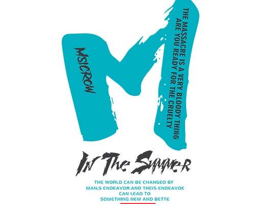 简约文字图案英文字母M手写字母破碎文字图案女装文字图案