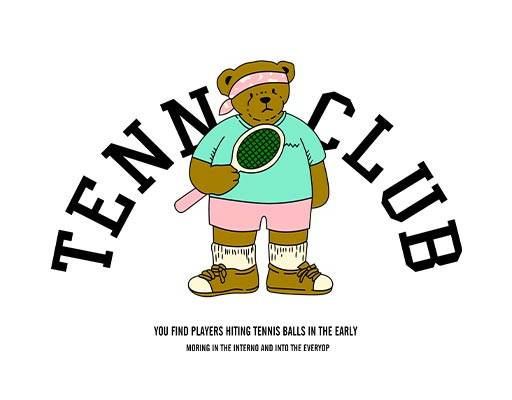 卡通小熊图案英文字母小熊拿网球拍的小熊手绘小熊图案