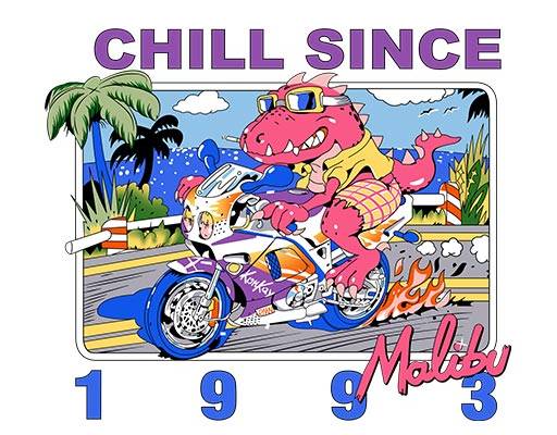 卡通动物图案骑摩托的卡通恐龙图案热带风景图案椰子树卡通