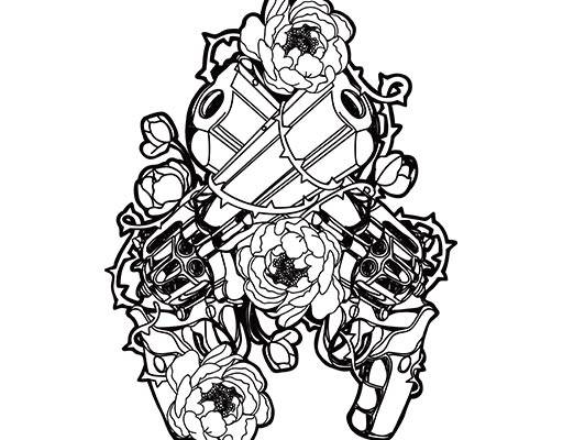 花卉矢量手绘手枪图案玫瑰花朵矢量