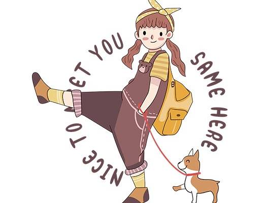 卡通女孩矢量牵狗的女孩矢量手绘卡通人物卡通小狗矢量英文字母矢量