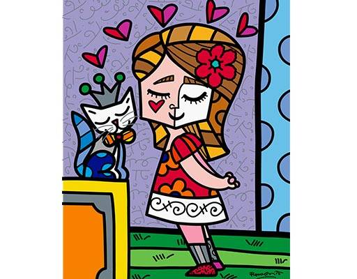 卡通女孩图案手绘简笔画卡通小女孩卡通猫咪图案爱心卡通卡通画版画