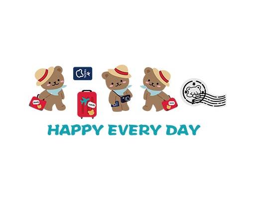 三只小熊矢量可爱卡通矢量邮票小熊矢量戴帽子的小熊矢量旅行小熊矢量