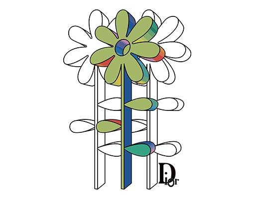 迪奥花朵矢量手绘立体花朵dior英文字母彩色花朵