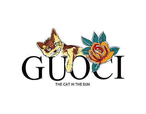 卡通猫咪矢量手绘猫gucci猫咪花朵矢量英文字可爱橘猫